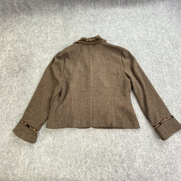Plaza South Jacket Women 12P Brown shacket Bell sleeves‎ Embroidered details - Picture 9 of 12